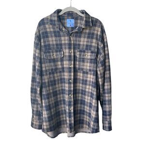 Tailorbyrd Navy Tan Flannel Button Down Shirt Long Sleeve Size XL